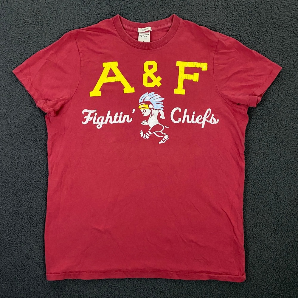 Abercrombie & Fitch T-Shirt Men Large Red Fightin Chiefs Muscle Fit Vintage Y2K